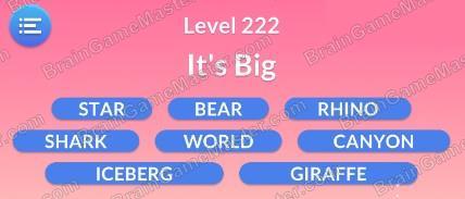The answer to level 221, 222, 223, 224, 225, 226, 227, 228, 229 and 230 is Word Serenity - Free Word Games and Word Puzzles