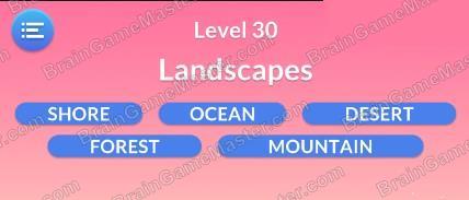 The answer to level 21, 22, 23, 24, 25, 26, 27, 28, 29 and 30 is Word Serenity - Free Word Games and Word Puzzles