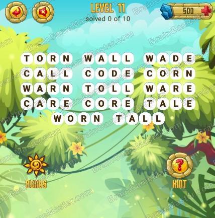 Answers to level 11 for the game Word Treasure Android and IOS