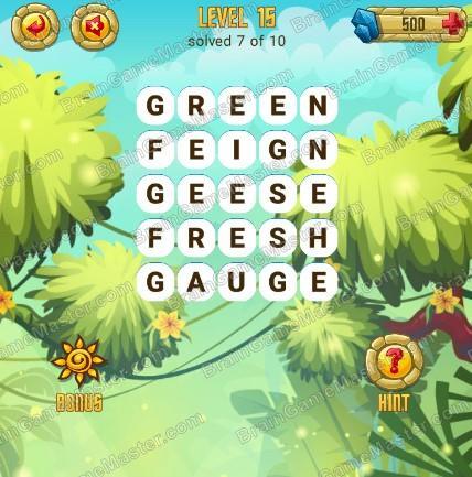 Answers to level 15 for the game Word Treasure Android and IOS