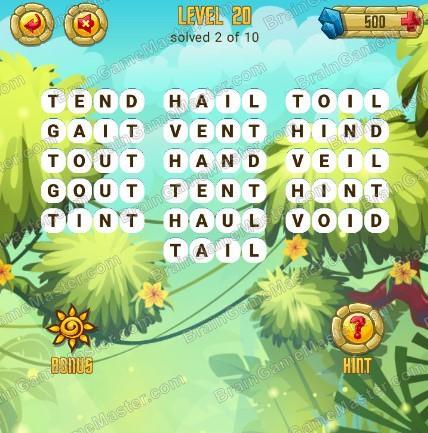Answers to level 20 for the game Word Treasure Android and IOS