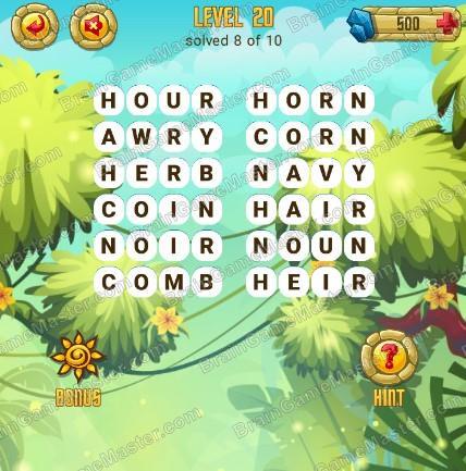 Answers to level 20 for the game Word Treasure Android and IOS