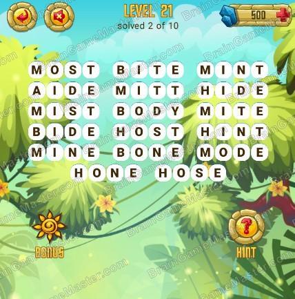 Answers to level 21 for the game Word Treasure Android and IOS