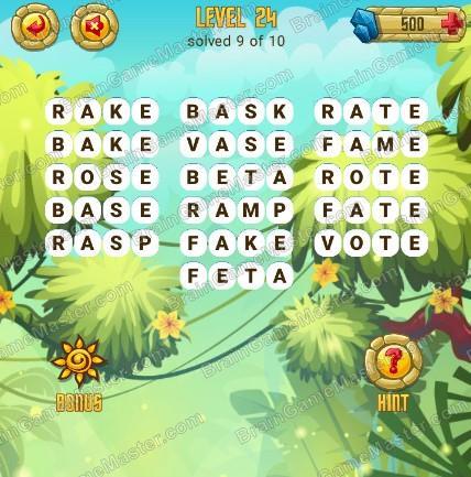 Answers to level 24 for the game Word Treasure Android and IOS