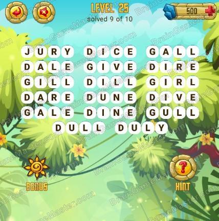 Answers to level 25 for the game Word Treasure Android and IOS