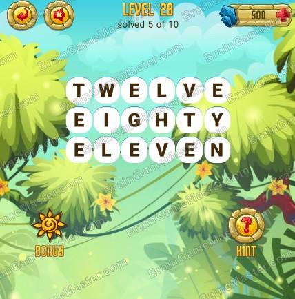 Answers to level 28 for the game Word Treasure Android and IOS
