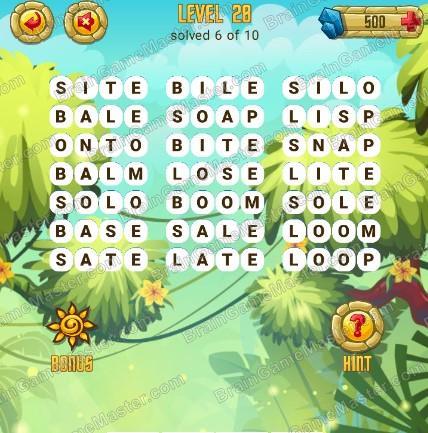 Answers to level 28 for the game Word Treasure Android and IOS