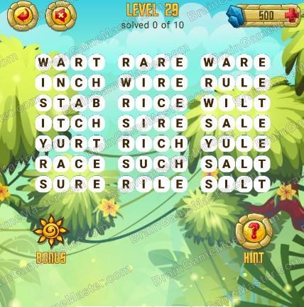 Answers to level 29 for the game Word Treasure Android and IOS