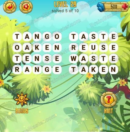Answers to level 29 for the game Word Treasure Android and IOS