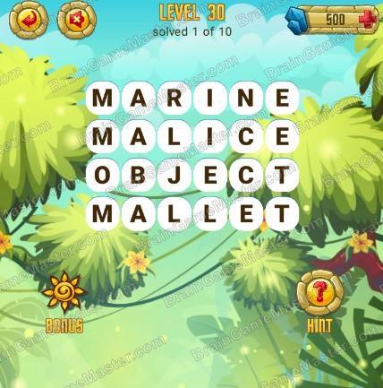 Answers to level 30 for the game Word Treasure Android and IOS