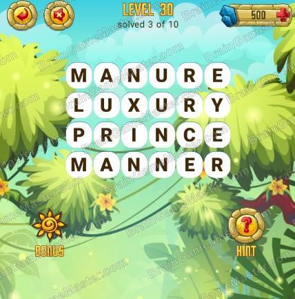 Answers to level 30 for the game Word Treasure Android and IOS