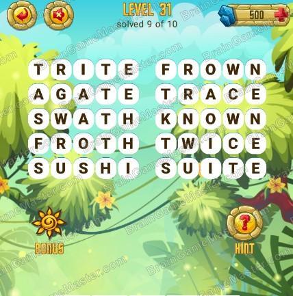 Answers to level 31 for the game Word Treasure Android and IOS