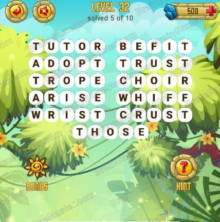 Answers to level 32 for the game Word Treasure Android and IOS