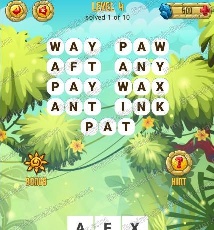 Answers to level 4 for the game Word Treasure Android and IOS