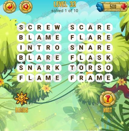 Answers to level 33 for the game Word Treasure Android and IOS