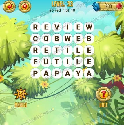 Answers to level 33 for the game Word Treasure Android and IOS