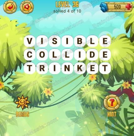 Answers to level 36 for the game Word Treasure Android and IOS