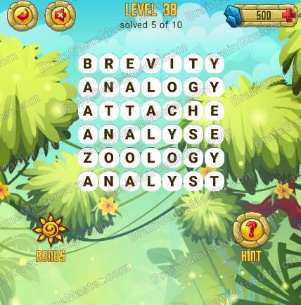 Answers to level 38 for the game Word Treasure Android and IOS