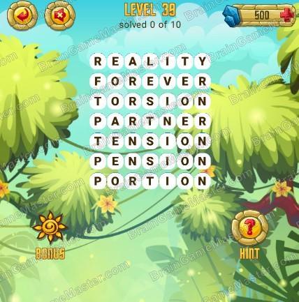 Answers to level 39 for the game Word Treasure Android and IOS