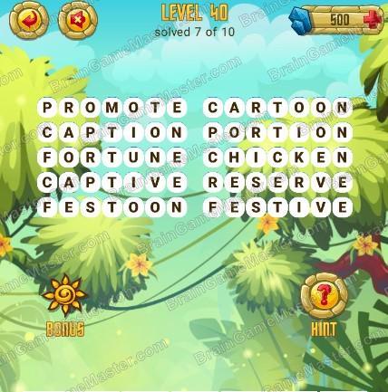 Answers to level 40 for the game Word Treasure Android and IOS