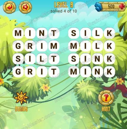 Answers to level 9 for the game Word Treasure Android and IOS