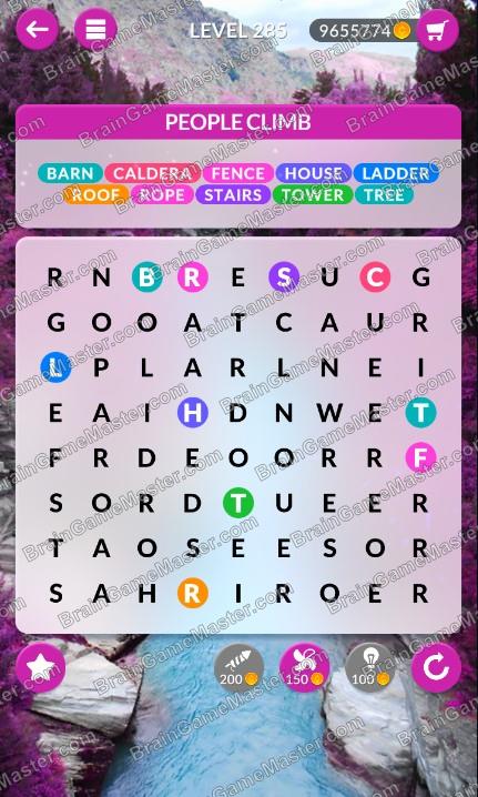 WordPscape Search answers at levels 281, 282, 283, 284, 285, 286, 287, 288, 289, 290