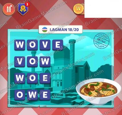 The answer to game is Wordelicious: Food & Travel - UZBEKISTAN - 1 to 100 level